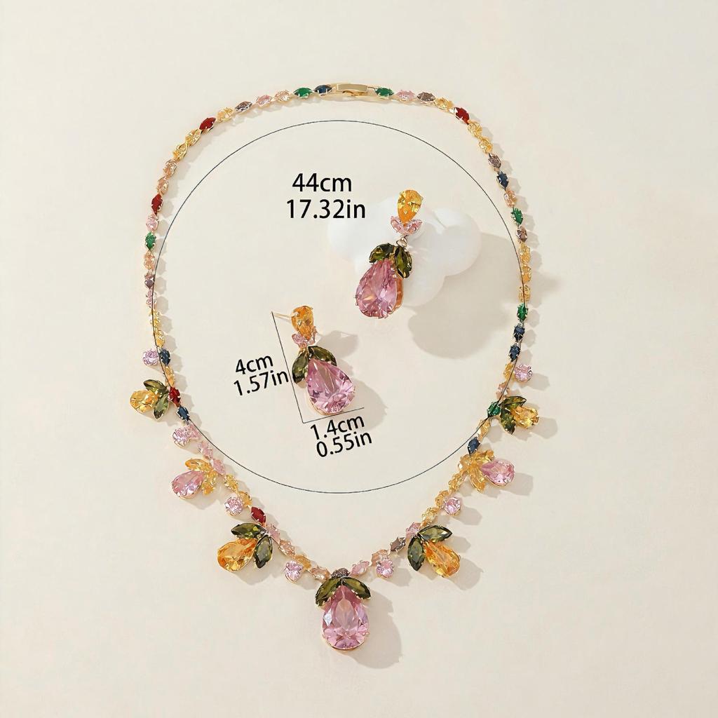 Luxurious Colorful Zircon Necklace & Earrings Set - Cross-Border Fashion Jewelry
