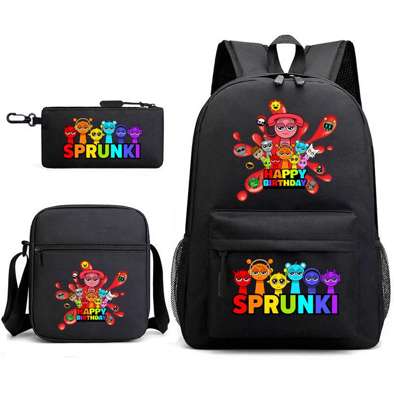 Sprunki Student Starry Sky School Bag Three-piece Rhythm Box Teen Backpack Men's and Women's Casual L