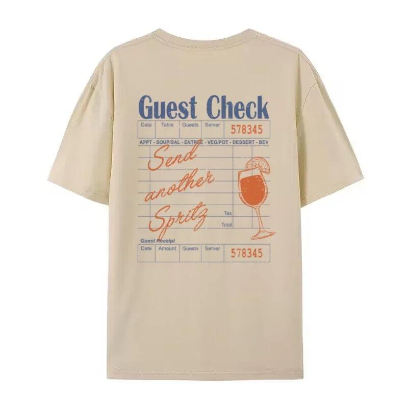 

Guest Check Spritz Back Print TShirts Funny Cocktail Lover T Shirt Loose Cool Y2k Graphic Tees Unisex Summer Vintage Women Tops 2XL
