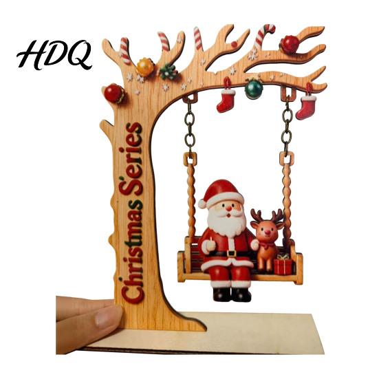 Unique Christmas Exchange Gifts Santa Claus Swing Tabletop Figurine Wooden Xmas Statue with Decorative Holiday Figures Pinecone Snowflake Gift