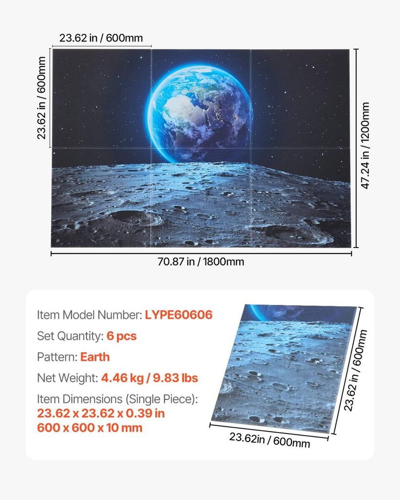 6 Pack Art Acoustic Panels 23.6 x 23.6 inch Self Adhesive for Home Earth