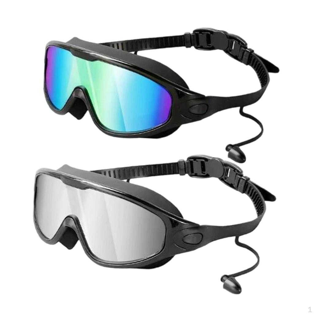 2 Pack Swimming Goggles with Earplugs, 180° , Waterproof, Storage