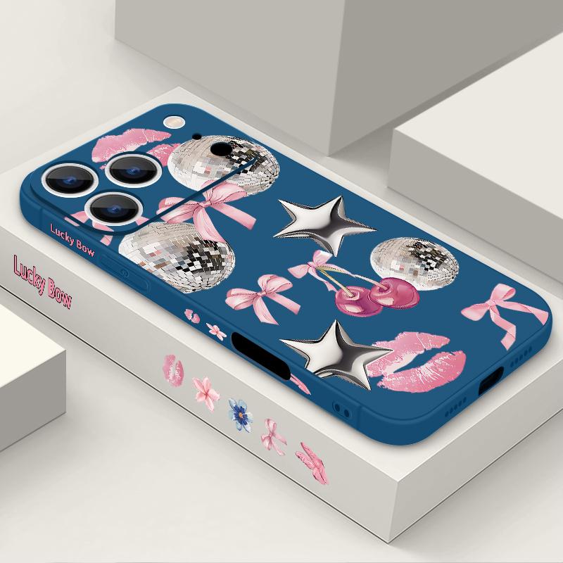 Für iPhone 17 Pro Max Hülle Kirsch-Schleifen Lippen Discokugel Weiches Silikon Lanyard Hülle Für iPhone 16 Pro Max Hülle iPhone 15 14 13 12 11 16E