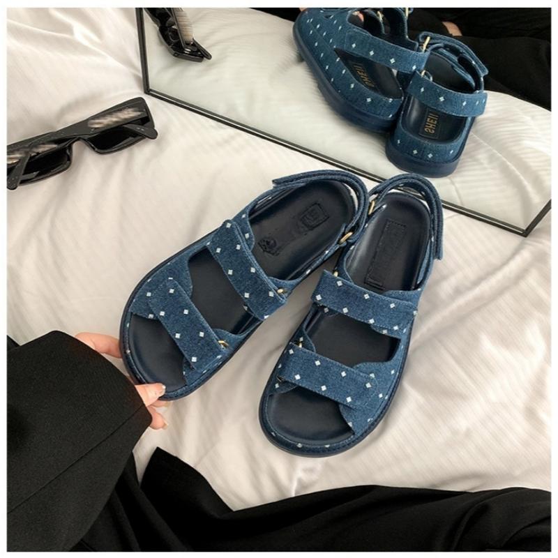 Fashion 2025 Summer Women's Sandals New Comfortable Thick Sole Sandals Round Toe Plaid Open Toe Sports Sandals Wedges Shoes For Women