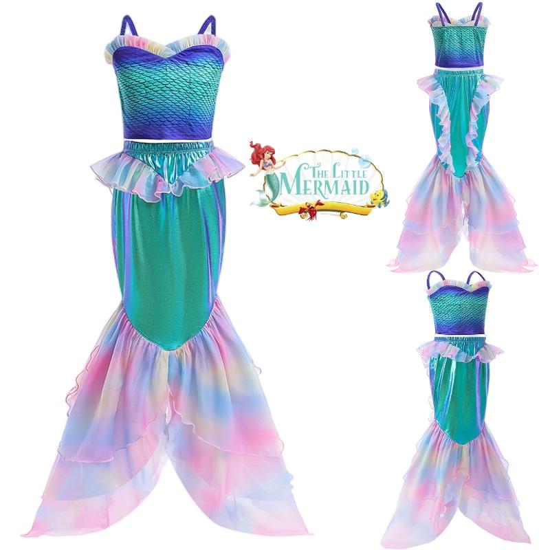 Girls Mermaid Cosplay Swimwear Set With Lace Splice And Halter Neck Skirt