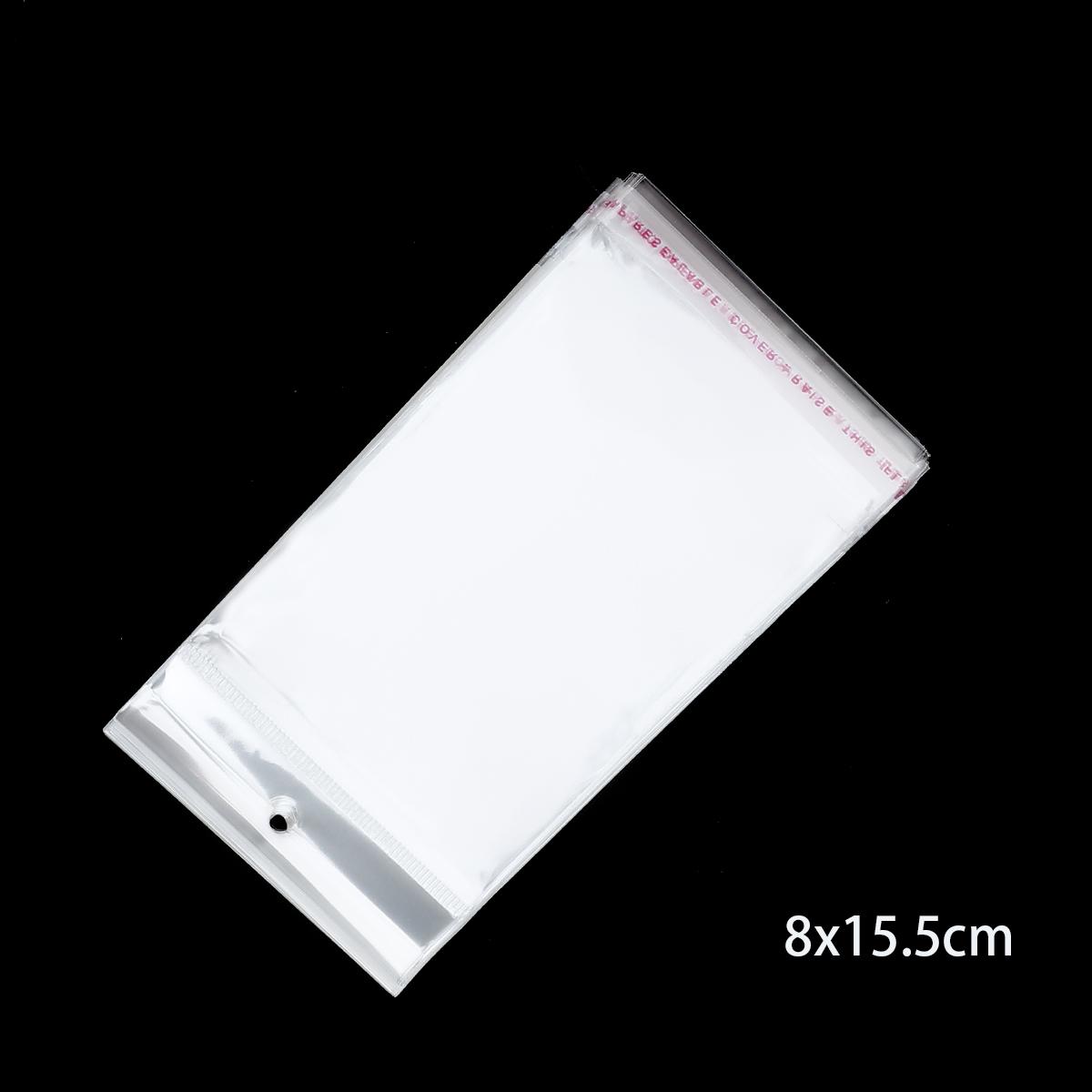 

100 шт. Прозрачный самоклеящийся пластиковый пакет для хранения OPP Poly Pack Bag с отверстием для подвешивания Сумка для розничной упаковки 8x15.5CM