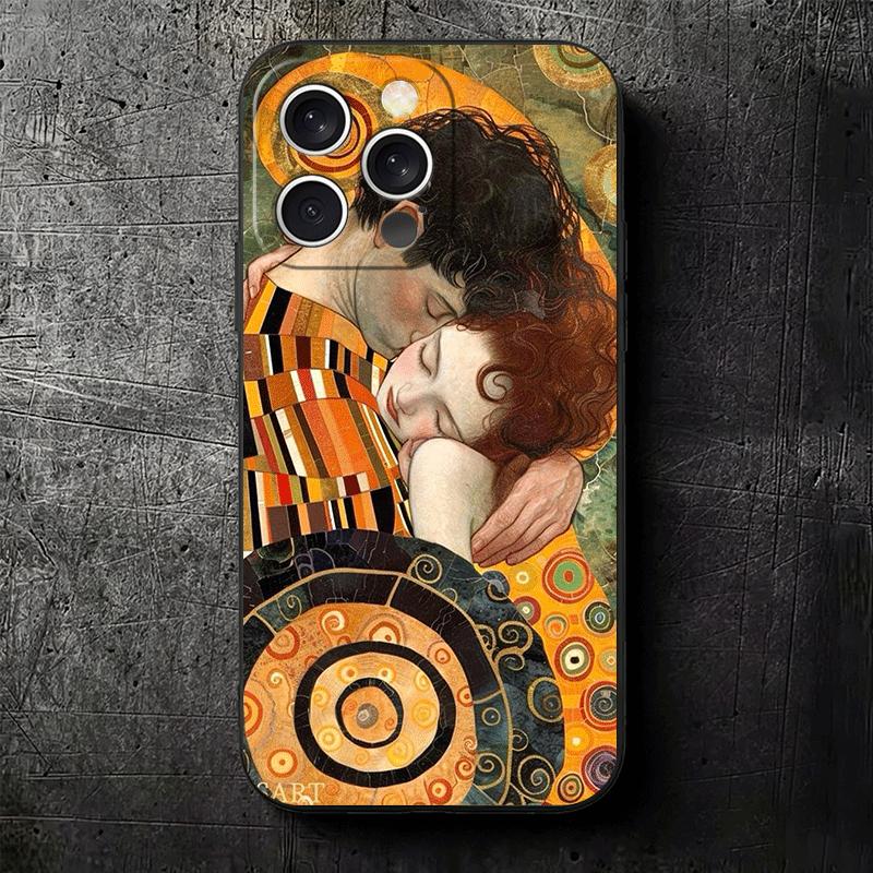 Kiss By Gustav Klimt Art Soft Phone Case for iPhone 16 16E 17 Air 15 Pro Max 14 Plus 13 Mini 11 12 7 Black Cover Back Shell