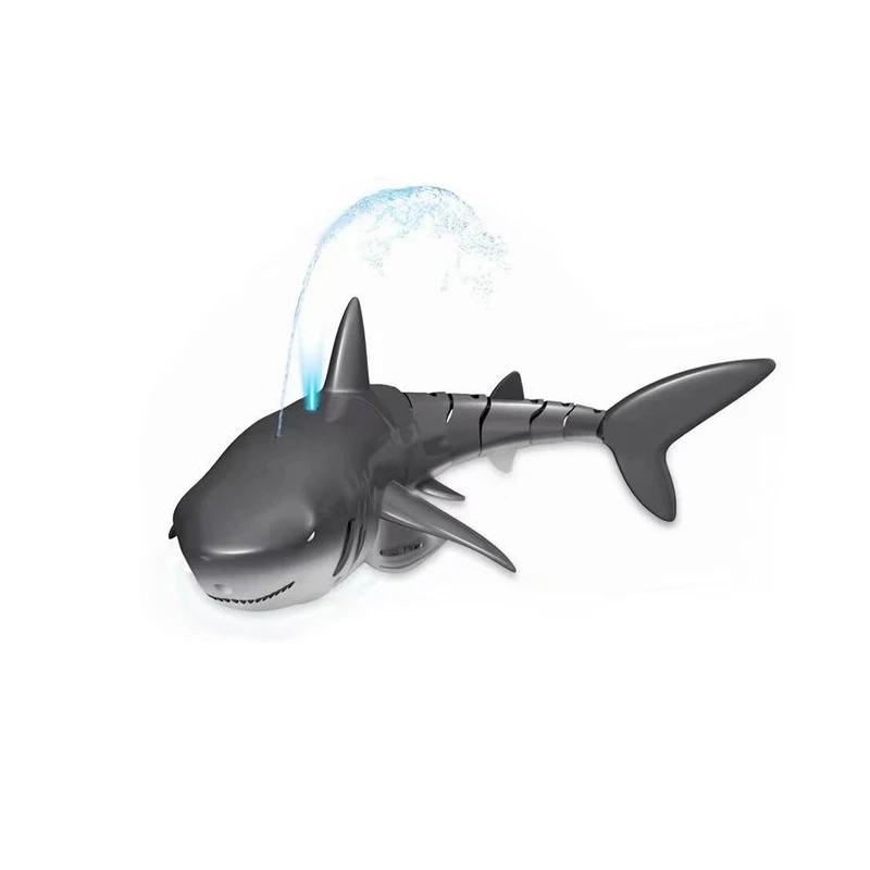 RC Shark 2.4G Simulation Remote Control Animals with Lights Submarine Robots Fish Electric Toys for Boy Upgrade Spray WaterToy