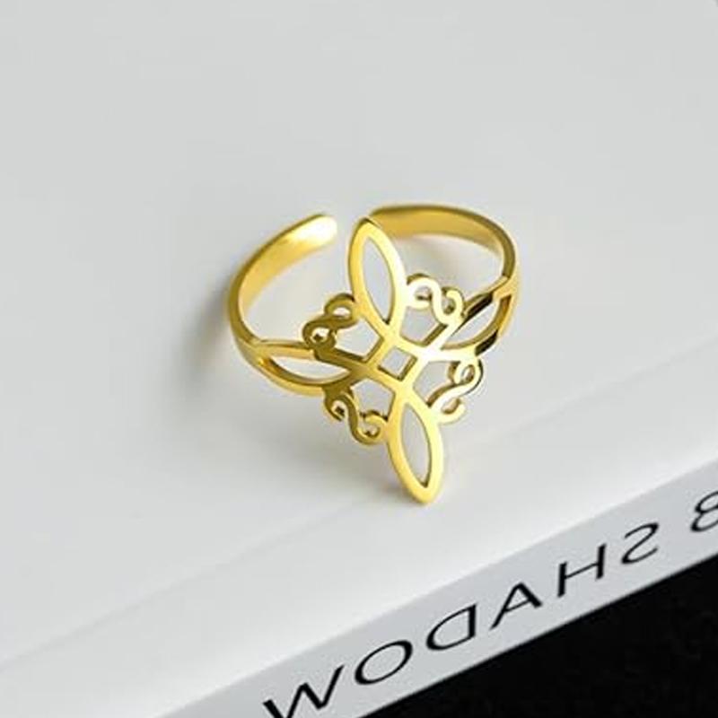 YILUOCD Witchcraft Stainless Steel Open Ring Supernatural Witch Knot Rings For Women Wiccan Cross Protection Amulet Jewelry