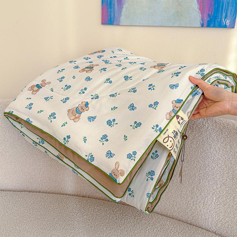 Cartoon Printed Wrinkled Yarn Summer Quilts Cozy Single and Double Air-Conditioned Quilt Cooling Breathable Home Soft Bedspread