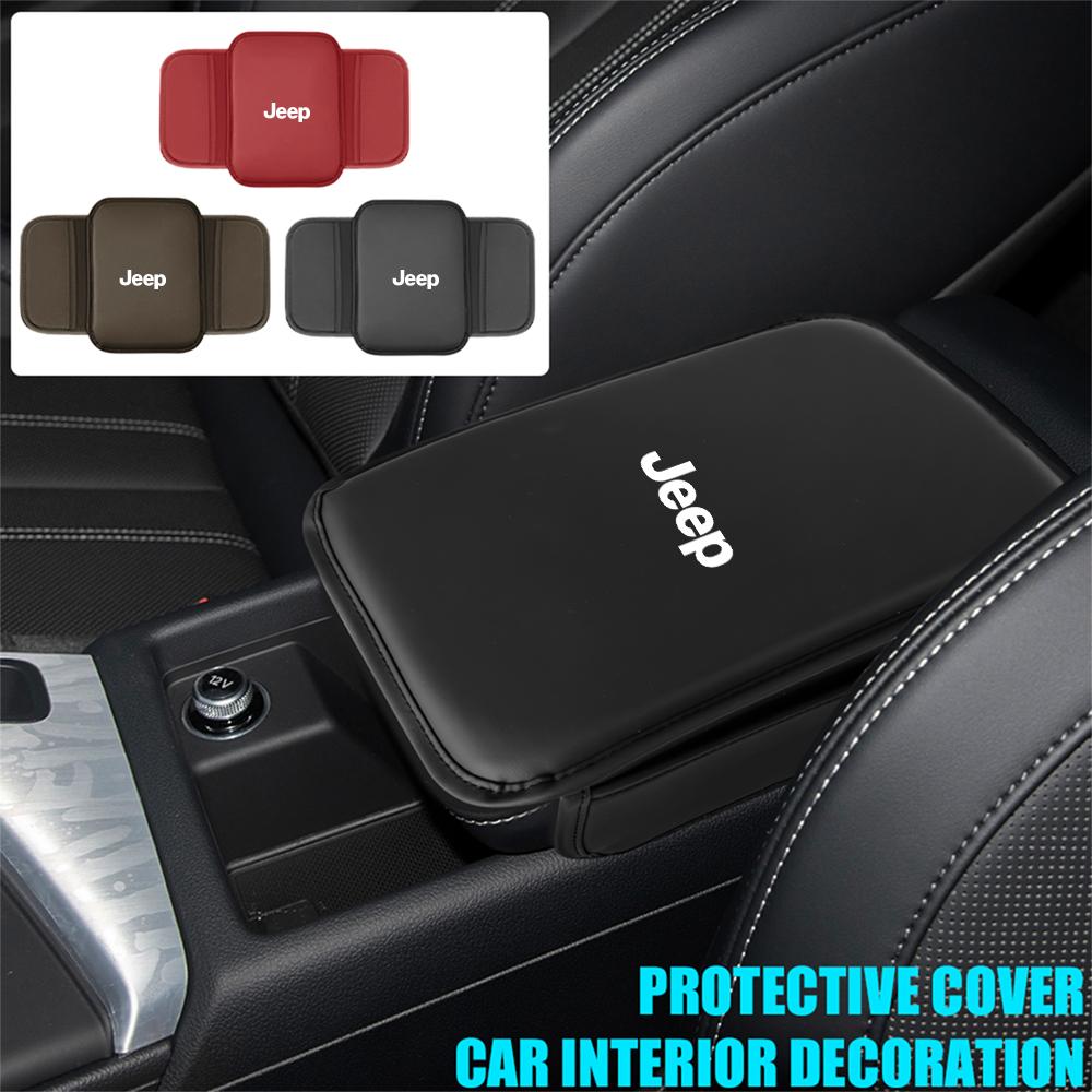 Leather Car Armrest Box Pad Car Center Console Arm Rest Protector Cover with Storage Pocket For Jeep Renegade Wrangler Jk Compas