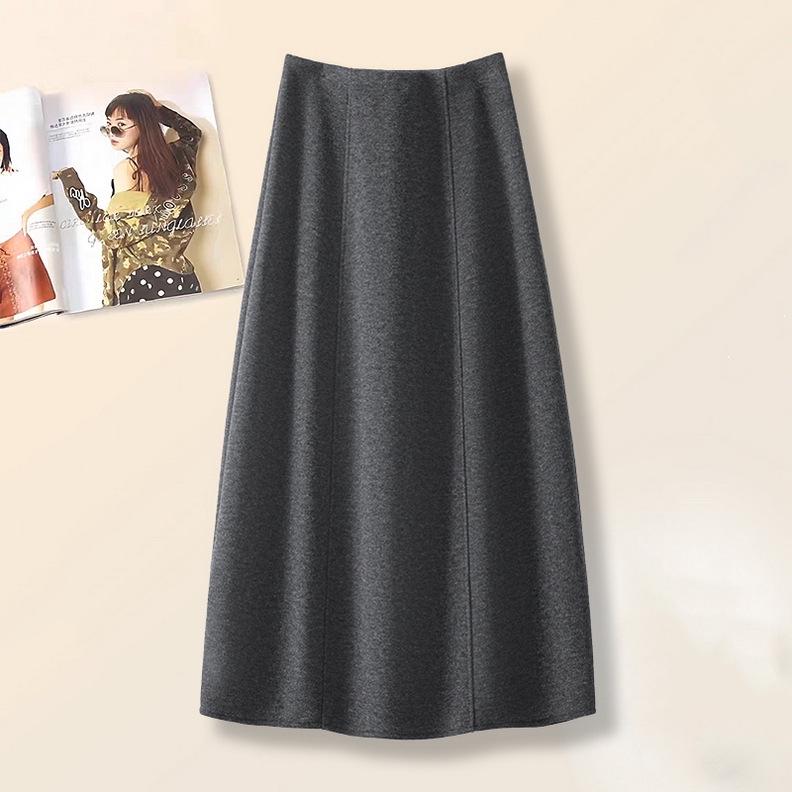 

Black Woolen High-Waisted A-Line Half-Skirt for Women - Autumn/Winter 2025 Collection, Mid-Length, Thickened Drape Petal Design S темно-сірий