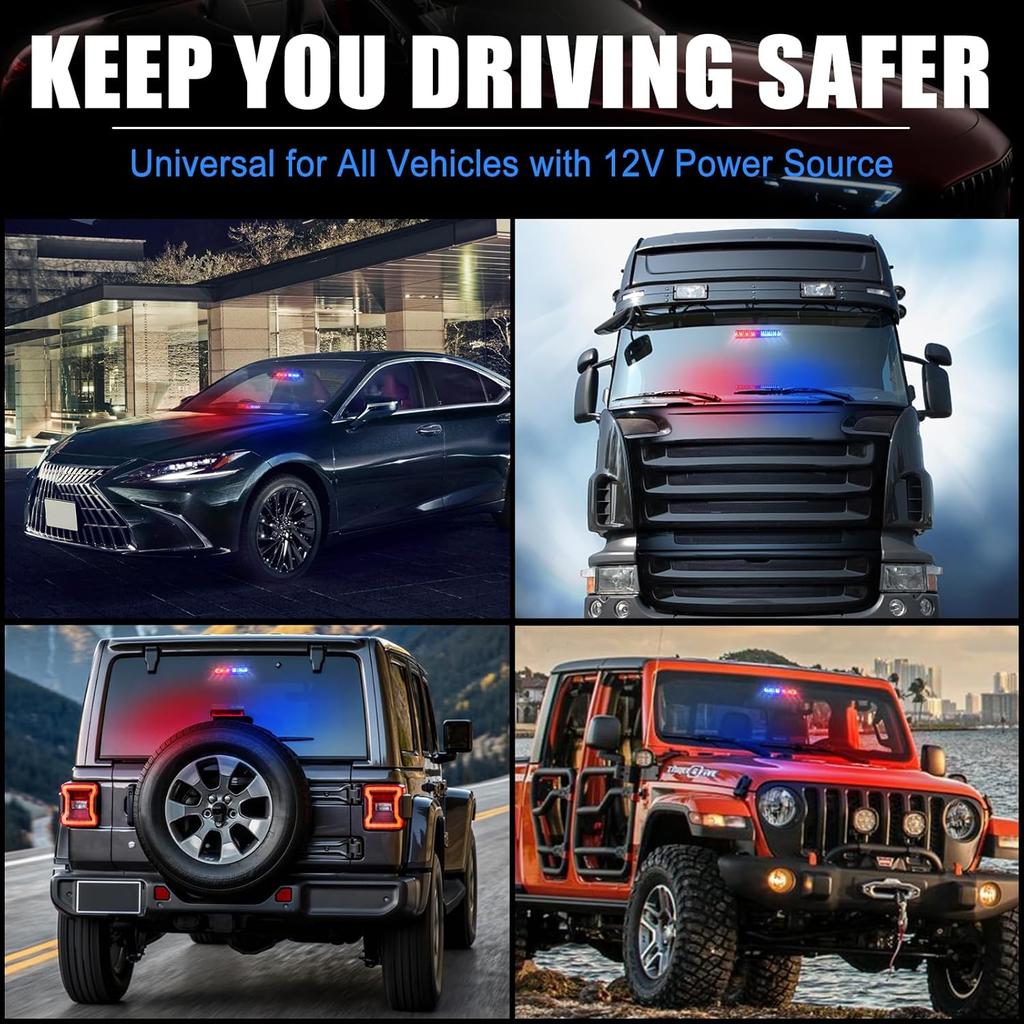 Car 16-Led 18 Flashing Mode Emergency Vehicle Dash Warning Strobe Flash Light Red Blue