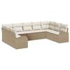 9 Piece Sofa Set with Cushions Beige Poly Rattan