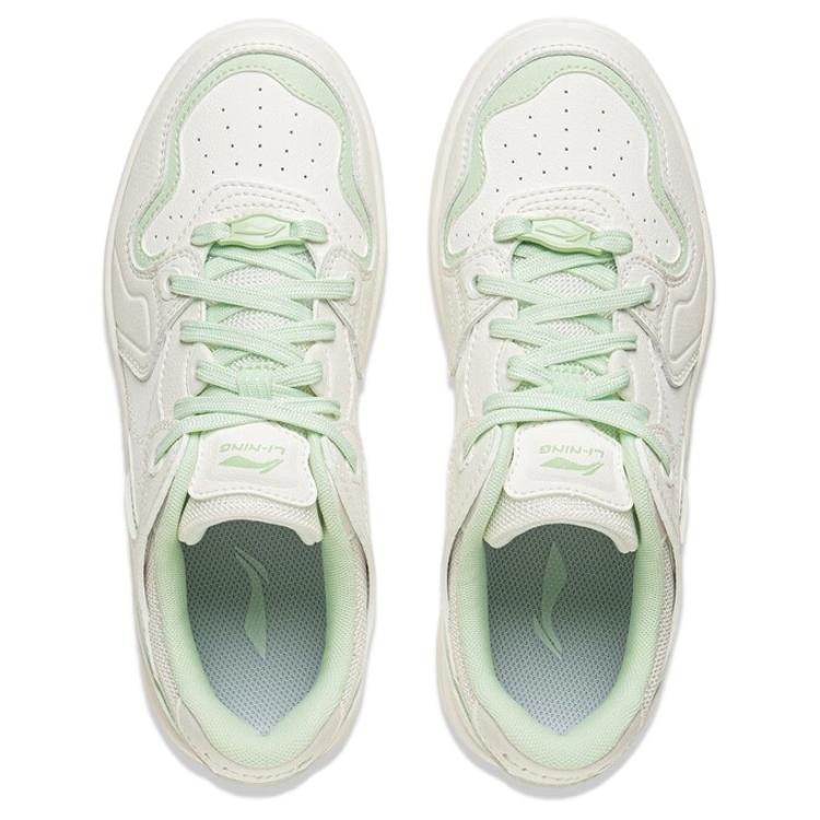 Li Ning Cheese Classic Fashion Casual Versatile Sneakers Non-Slip Wear-Resistant Breathable Low-Top Skate Shoes Women Sneakers White Green AGCV098-1