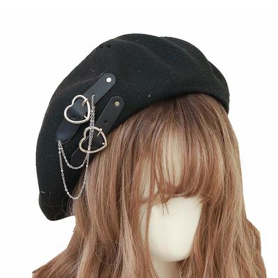 Lolita Girls Women Punk Beret Sweet Cool Hair Accessories Fashion Beanie JK Hat Summer Breathable Preppy Style Gothic Hats Cap
