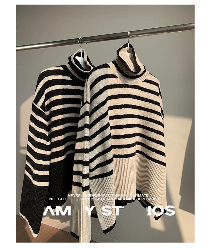 Striped Turtleneck Sweater Women's Pullover Jacket