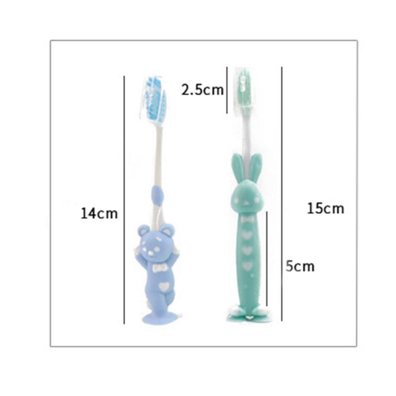 4pcs/Set Baby Kids Training Soft-Bristled Suction Stand Toothbrushes for Kids Children with Thick Ru