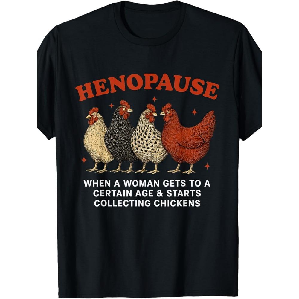 Henopause Collecting Chicken Funny Farm Chicken Lovers T-Shirt Same style for men and, 2025 summer, short-sleeved, printed, S разноцветный