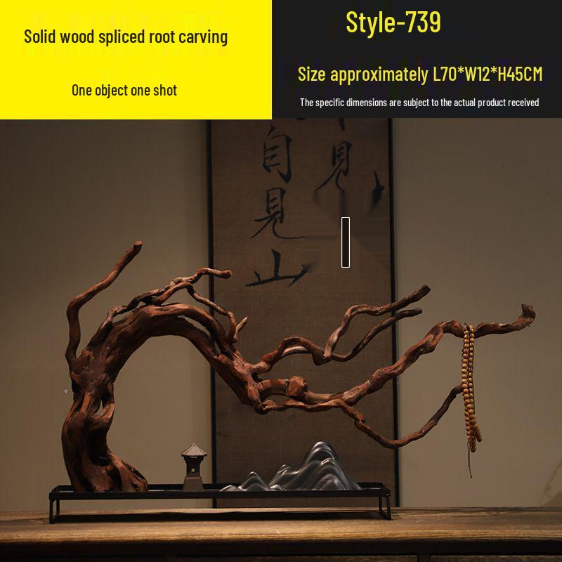 Chinese Zen Withered Wood Landscape Carving: Solid Wood Home & Hotel Decor
