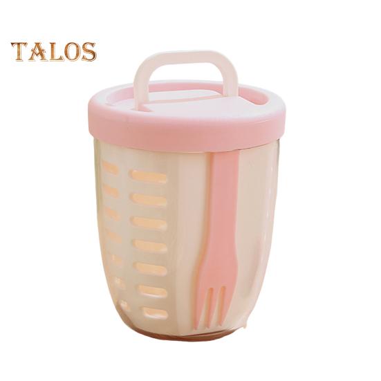 650ML Picnic Salad Box Fruit Cup with Fork Double-Layer Quick-Draining Leak-Proof Compact Sealed Food Storage Containers for Travel Picnic Camping