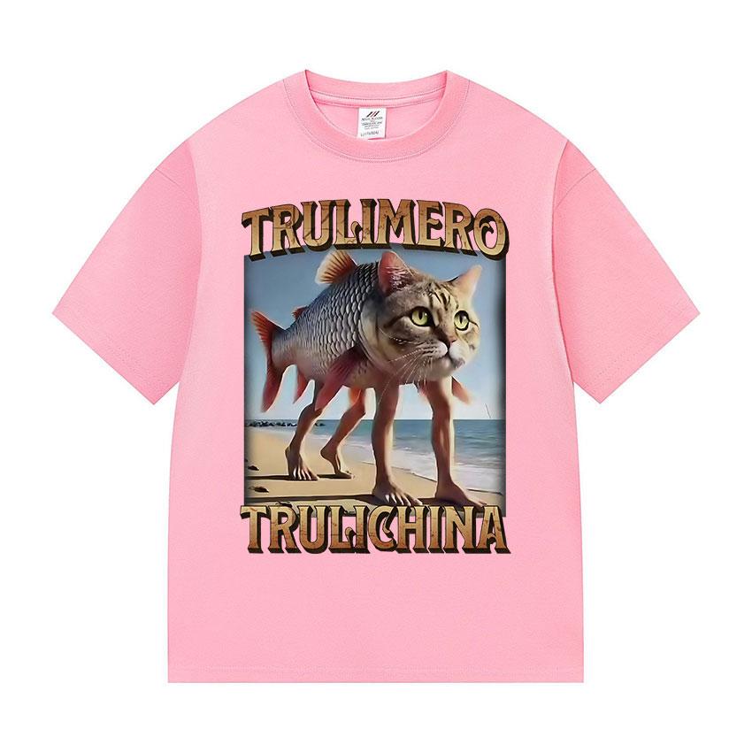 Trulimero Trulichina Lustige Katze Fisch Meme T-Shirts Unisex Unisex Sommer Hohe Qualität Baumwolle T-Shirt Retro Übergroß Kurzarm T-Shirts