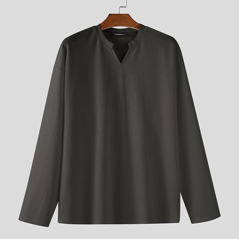 

INCERUN Осенние мужские топы с круглым вырезом и длинным рукавом, повседневные текстурные пуловеры 4XL серый