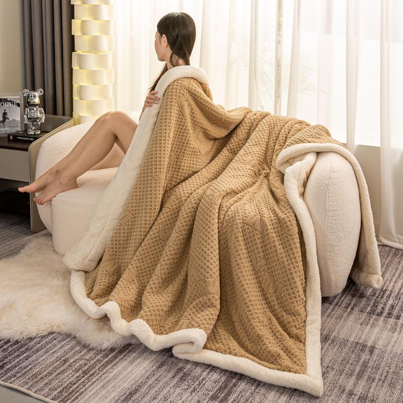 Vintage Jacquard Carved Velvet Throw Blanket Double Layer AB Version Thick Warm Plush Bed Blanket Queen Size Autumn Winter Duvet