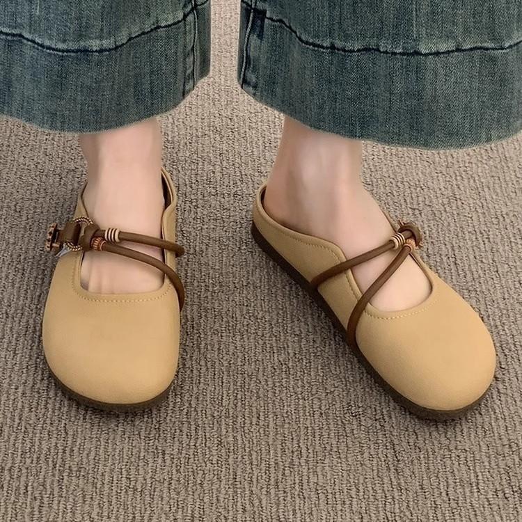 Baotou Half Slippers Women's Summer Outer Wear New Flat-bottomed One-pedal Half-support Single Shoes Soft-soled Cool Slippers