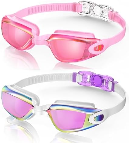Aegend Swim Goggles 2-Pack No Leaking Anti-Fog UV Protection Mirrored Adult Men Women Wide View Outdoor