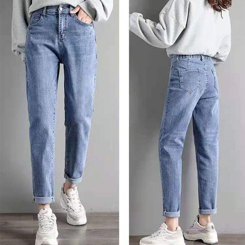 Women's High Waist Elastic Loose Straight Jeans - Plus Size, Slimming, Versatile, Spring/Autumn High-End Dad Jeans