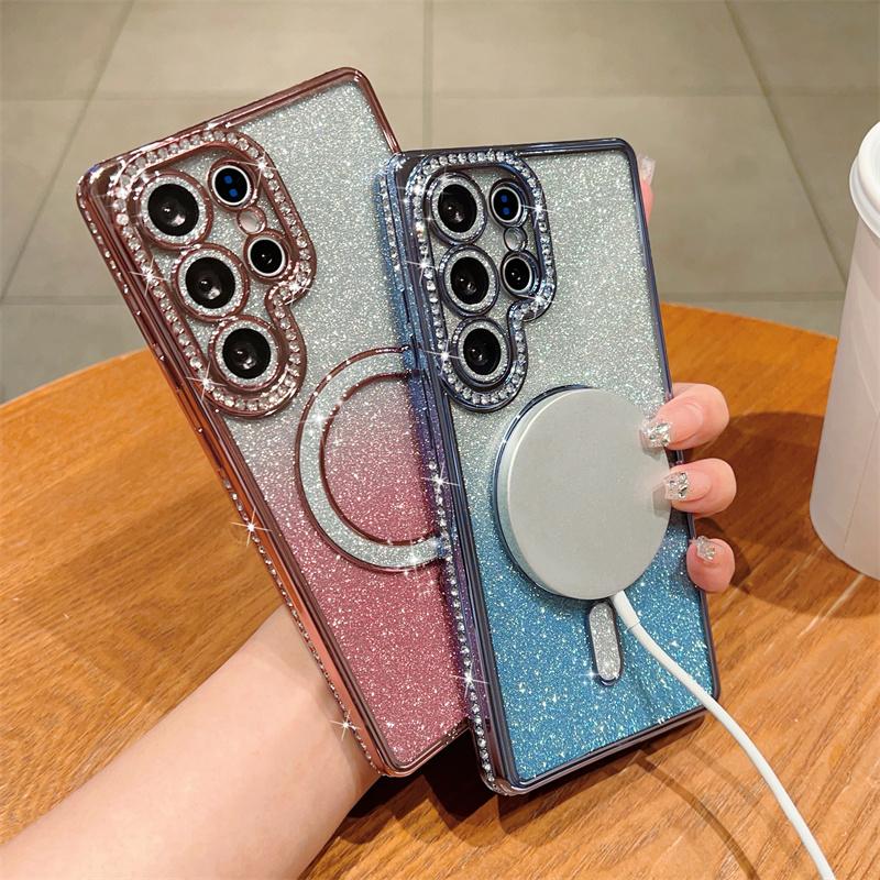Glitter Magnetic Bling Diamond Cover for Samsung Galaxy S25 Ultra S24 FE A56 A36 A26 A16 A55 A35 A25 A15 A54 Case iPhone 16 15 Plus 14 13 Pro Max Case