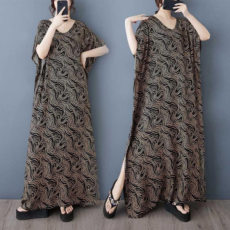 Summer Women's Plus Size Dress Casual Retro Bohemian Cotton and Linen Foreign Trade Beach Dress Women