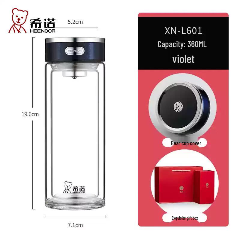 Heenoor XN-L601 Double-Wall Glass Tea Tumbler 360ml