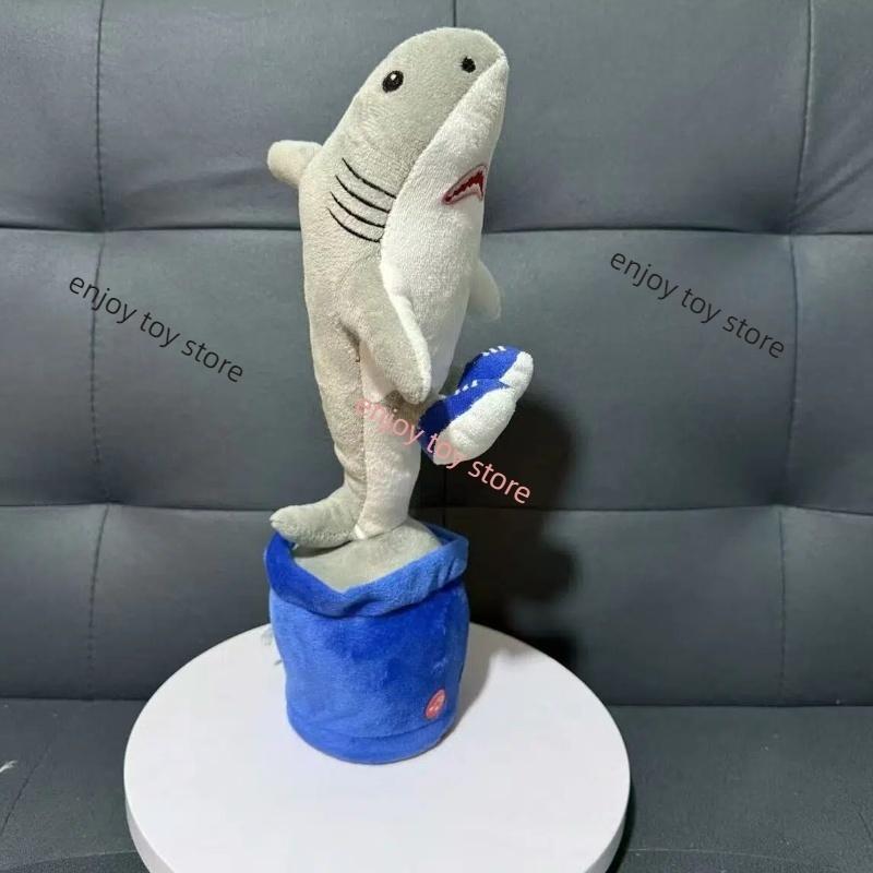 Plante en Pot en Peluche Drôle Tralalero Tralala Musique Chanter Danser Enregistrement Parler Tung Tung Tung Sahur Tourner Poupée Électrique Lumineuse beige