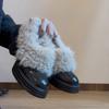 Lederversion~ Wasserdichte Tisch-High Heels Retro flauschige Schuhe Damen Dicksohlige Ein-Pedal Samt Warme Baumwollstiefel Kleine Lederschuhe