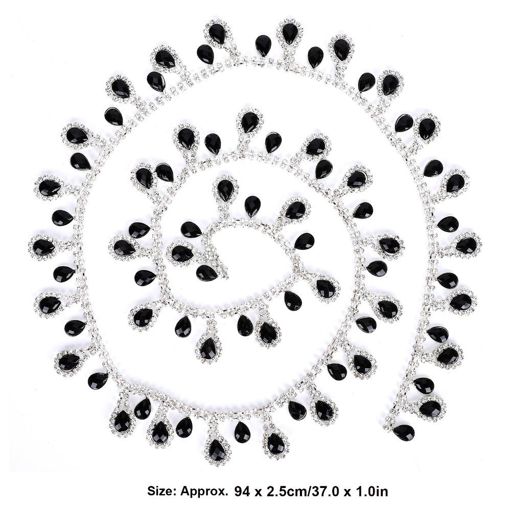 1pcs Glass Drop Beads Rhinestone Fringe Trim Black Color Beaded Fringe Ribbon Clothing Accessories