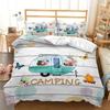 Happy Camping Duvet Cover Microfiber Camping Travel Car Tree Bedding Set Camper Comforter Cover Twin Queen For Boys Girls Teens