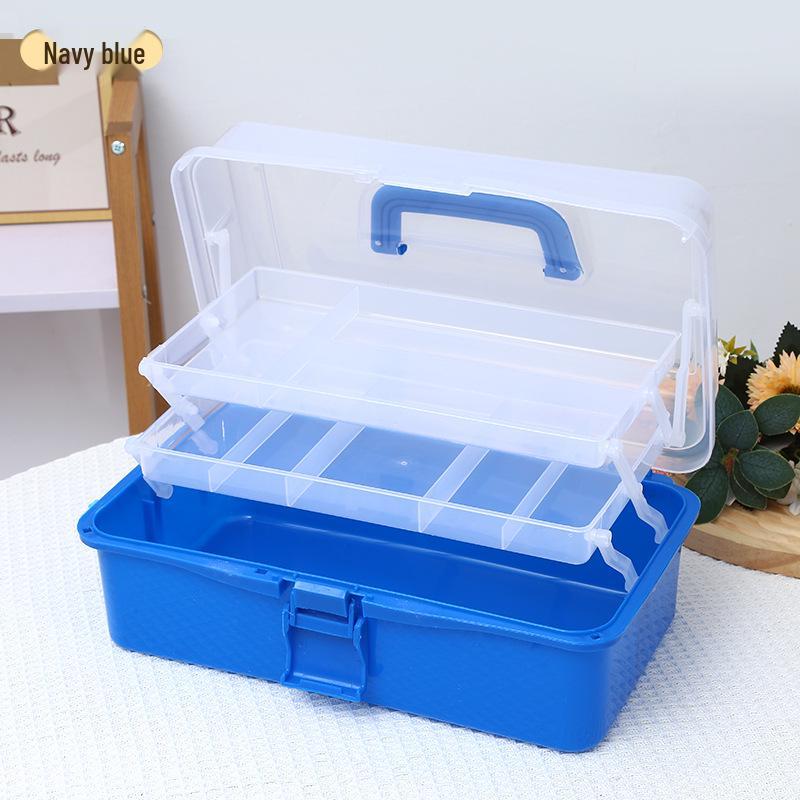Durchsichtige Kunststoff-Dreischicht-Faltaufbewahrungsbox für Kunst, Nägel, Eisenwaren, Make-up und Schreibwaren