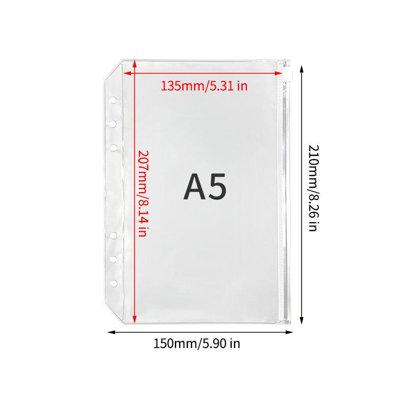 A5/A6 Transparent PVC Ring Binder Planner Cover with Snap Button and Multi-color Six-Hole Metal Clip