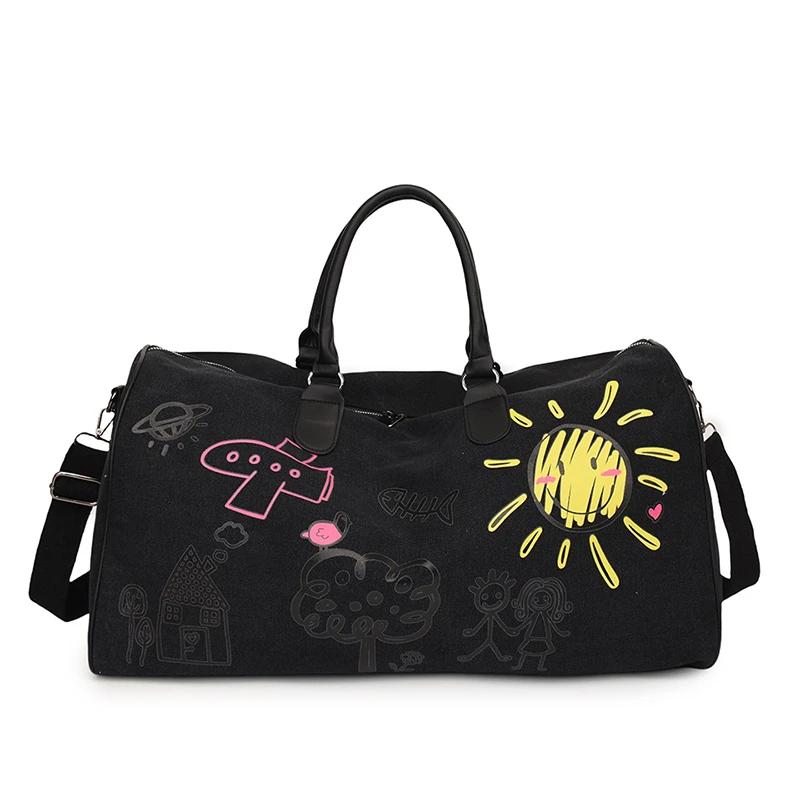 Canvas Zipper  Hot Selling Travel Bag Patchwork Large Capacity Casual Cute Shoulder Bag Soft Versatile Trendy Travel Duffels