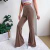 Ladies, High Waisted, Corduroy, Flared Pants, Solid Color, Casual Pants, Wide Leg Pants, Long Pants