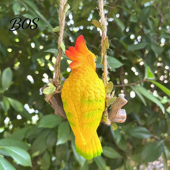 Parrot Ornament Resin Swing Figurine, Outdoor Hanging Animal Sculpture, Tropical Decorative Figurine Bird Statue for Patio, Lawn, Garden, Balcony