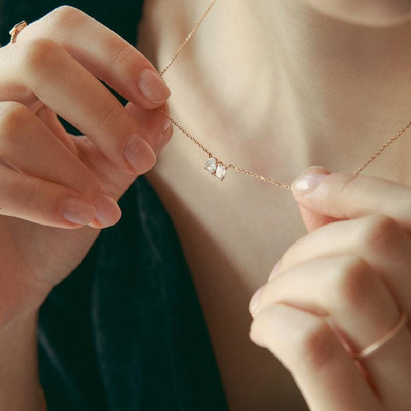 MAYBETOI 14k Frida Oval-Cut Baguette Twin Necklace