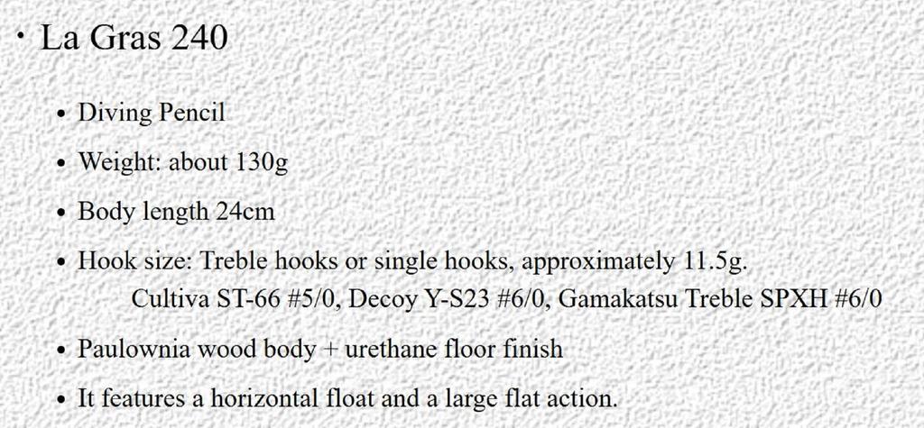 Gyojyarashi La Gras 240 Pencil Floating Lure Blue Back Holo (3002)