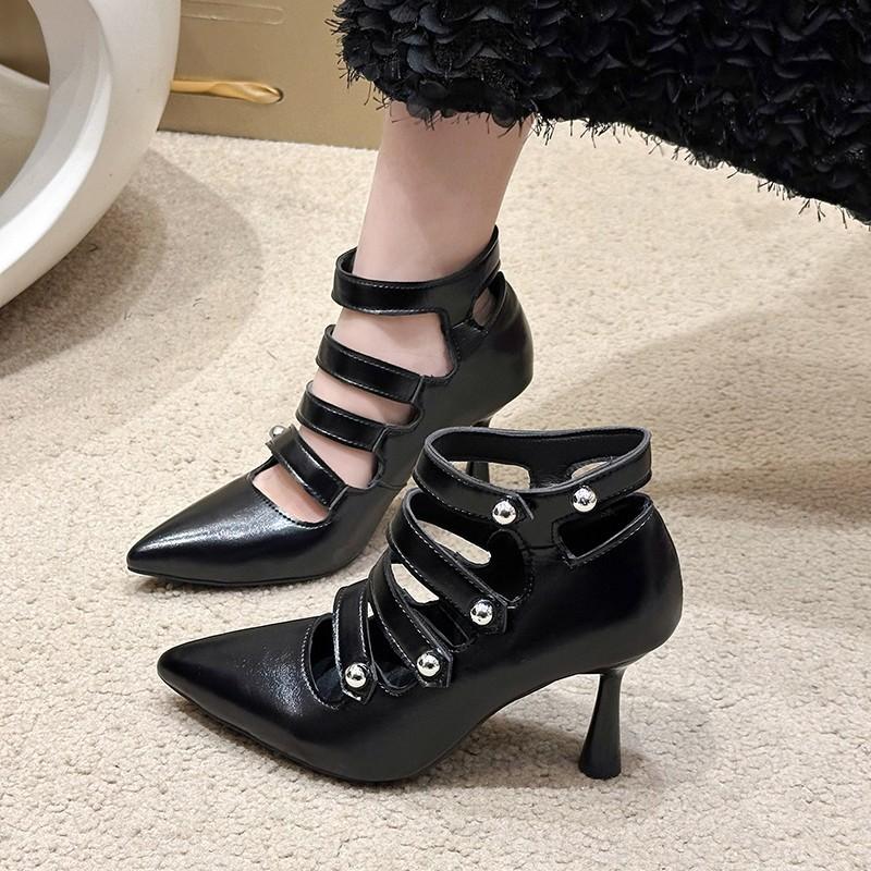 

2025 new spring large size cross-strap shallow mouth fashion women s single shoes thin heel pointed high heel single shoes 42 чёрный