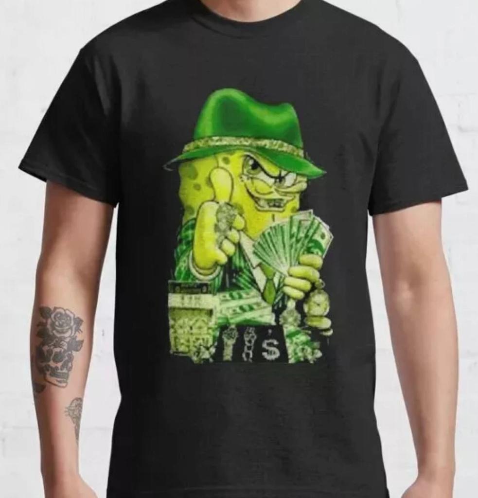 gangster spongebob Classic 100% Cotton T-shirt Mens Tees Top