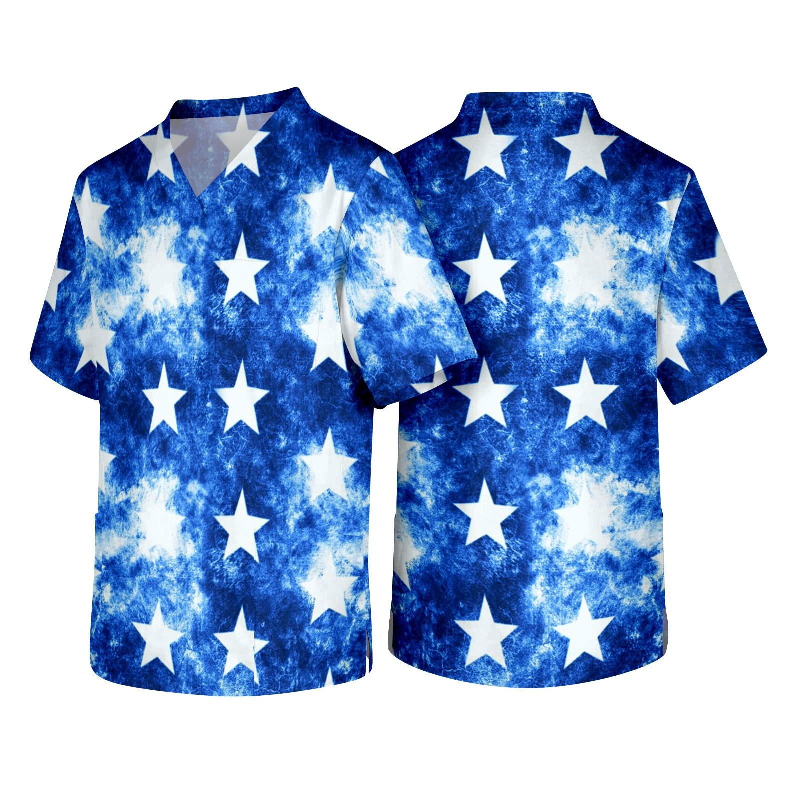 

Men s V Neck Scrub Top with Chest Pocket Fireworks Print Medical Workwear Short Sleeve Uniform Shirt for Healthcare Professionals XL