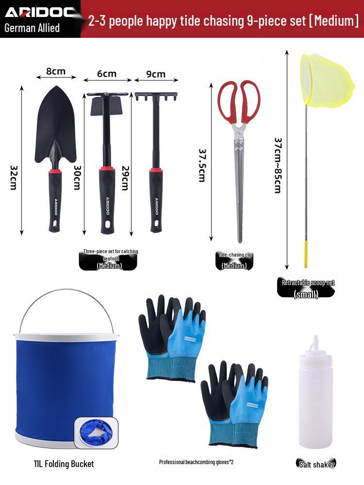 Tide-Chasing Tool Kit: Children's and Adults' Seaside Sand and Clam Digging Set with Shovel and Clips
