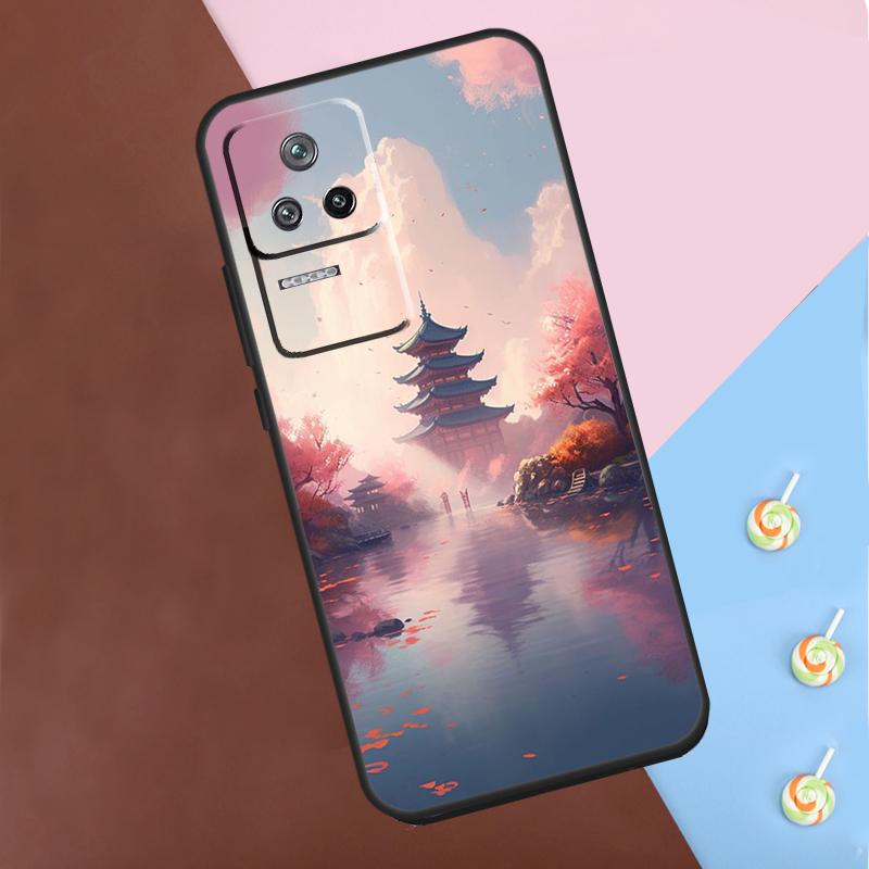 Japanese Art Temple Sakura Case For Xiaomi POCO M6 Pro X3 X5 X6 Pro F3 F5 M5s Mi 14 Pro 13 13T 11T 12T 12 Lite Cover